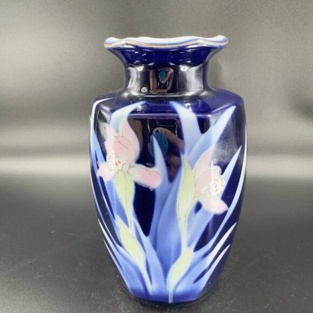 Pier 1 Imports Porcelain Cobalt Blue Vase‎ Vessel Japanese Ceramic Vase VTG